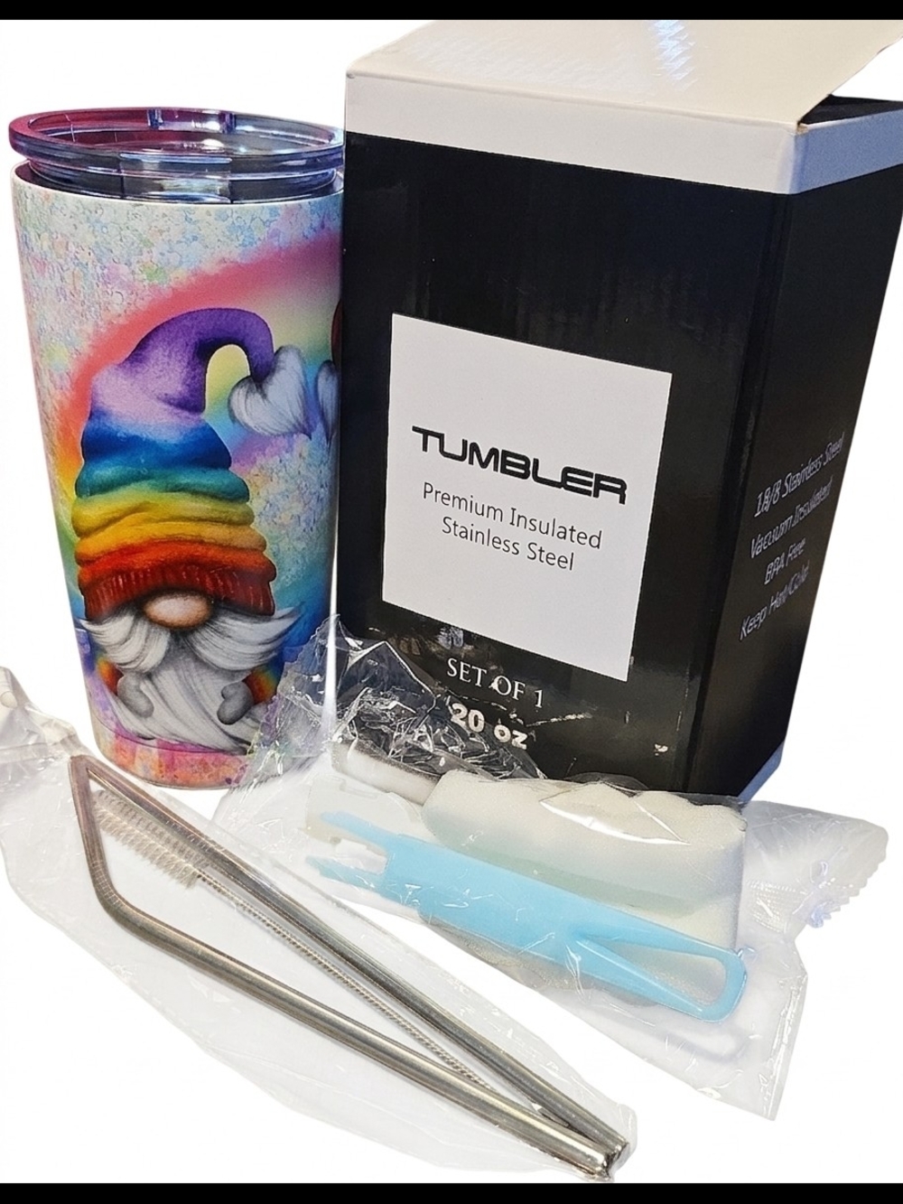 Stainless Steel Insulated Travel Mug - Rainbow Gnome Design